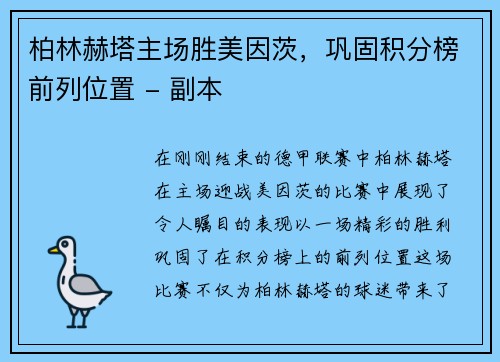柏林赫塔主场胜美因茨，巩固积分榜前列位置 - 副本